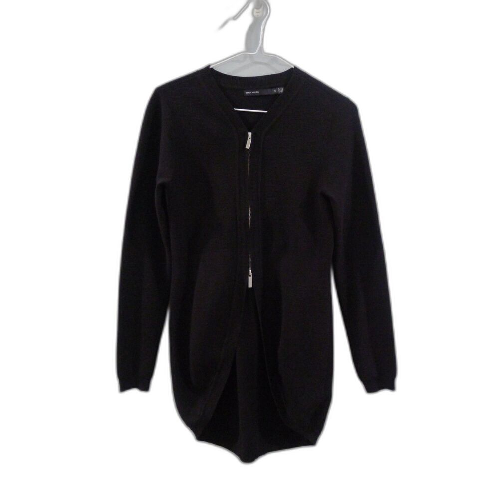 Karen Millen Ribbed Double Zipper Cardigan - Black S